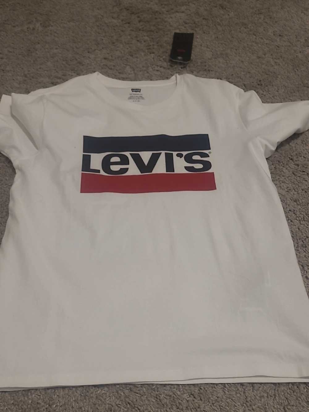 Levi's White Short Sleeve Shirt with Navy and Red Logo